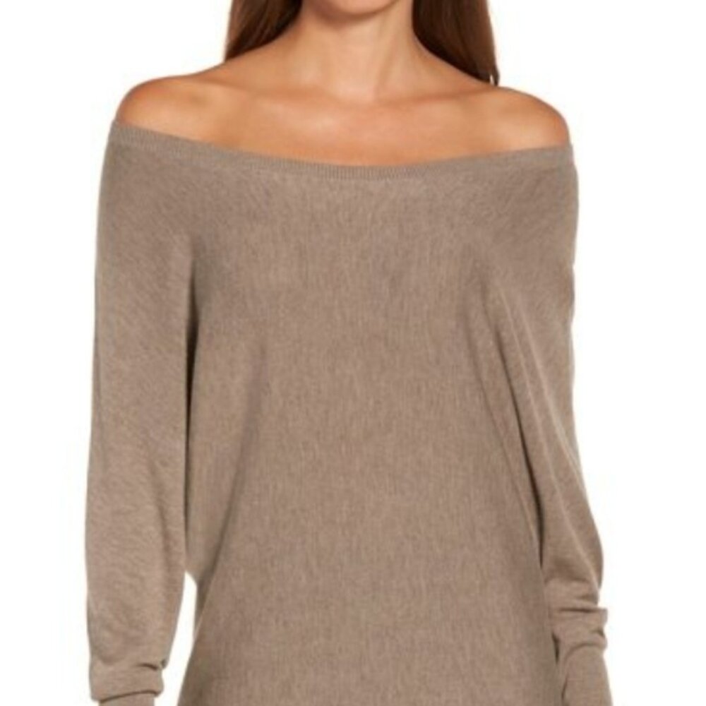 -TROUVE Off the Shoulder Sweater Tunic Tan Size Medium